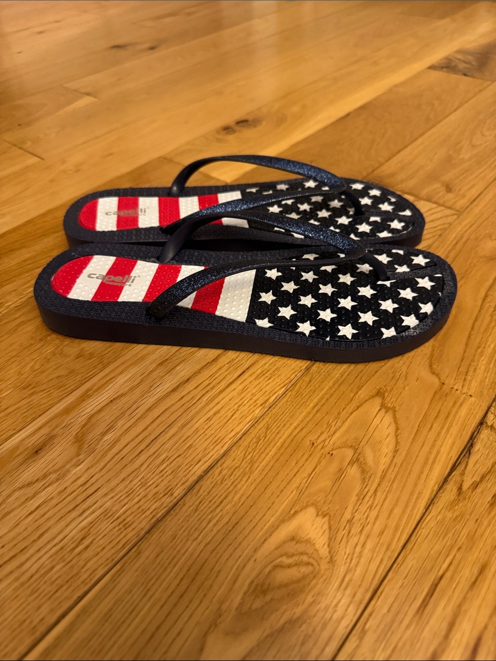 NWOT capelli Star & Stripe Navy Flip Flops - Red, White & Blue